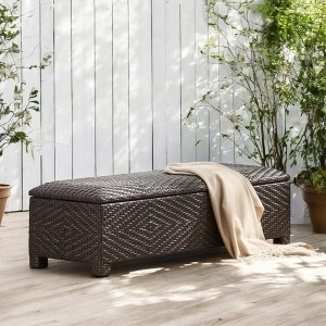 Alilang 51.50 inches Outdoor Wicker Storage Ottoman with Weather-Resistant Design and Ample Storage Space-Brown - 1 of 4
