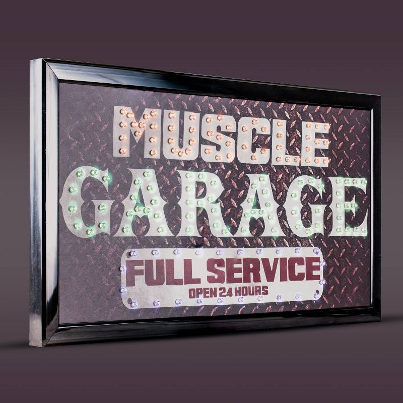 Muscle Garage Full Service Open 24 Hours Framed LED Sign Gray/Brown - American Art Decor, 6 of 7