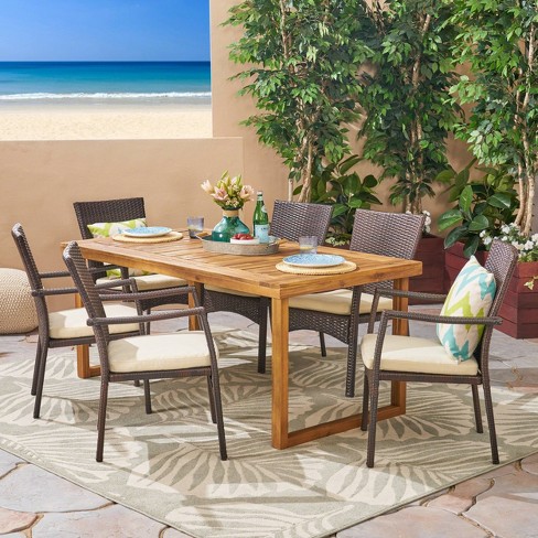 Garner 7pc Acacia Wood & Wicker Patio Dining Set - Brown - Christopher Knight Home - image 1 of 4