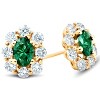 Pompeii3 3 Ct Emerald & Diamond Halo Studs 14k Yellow Gold - 2 of 4