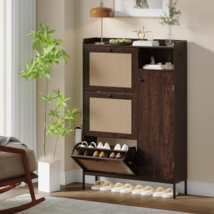 Rattan Shoe Storage Cabinet with 3 Flip Drawers - 1 of 4
