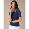 INSPIRE CHIC Women's Half See-through Sleeves Irregular Neckline Solid Color Stretchy T-Shirts - 2 of 4