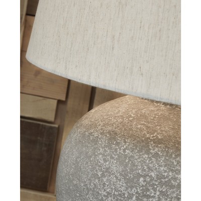 Distressed Gray Paper Composite Table Lamp with Drum Shade