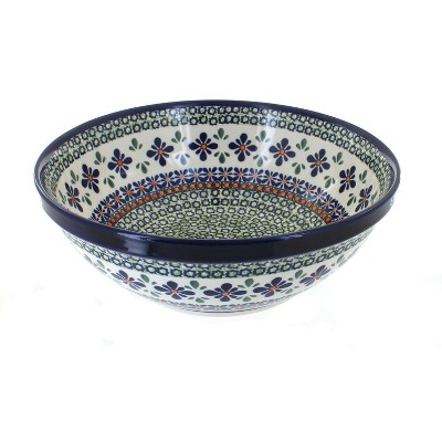 Blue Rose Polish Pottery Mosaic Flower Large Serving Bowl