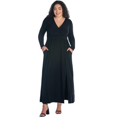 24seven Comfort Apparel Womens Cap Sleeve V Neck Maxi Dress-BLACK-1X