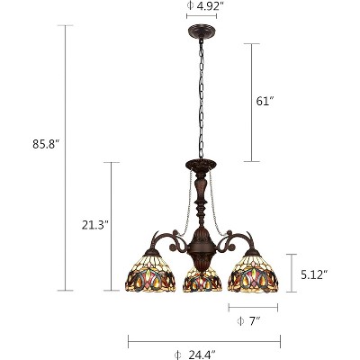 Victorian-Style Dark Bronze Mini Chandelier with Stained Glass Shades