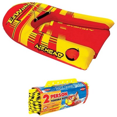 Airhead EZ Wake Trainer Inflatable Towable Boat Wakeboard Tube w/ 60' Tow Rope