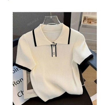 TIME HOLLOW Contrast Color Knitted Polo Shirt
