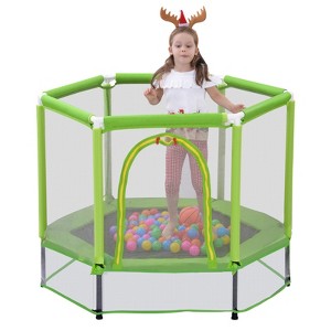 SEVOBAL Trampolines 55" Toddlers Trampoline with Safety Enclosure Net and Balls, Indoor Outdoor Mini Trampoline for Kids, Green, 55"*55"*43" - 1 of 4