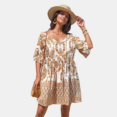 Women's Boho Chic Printed Beach Dress - Cupshe