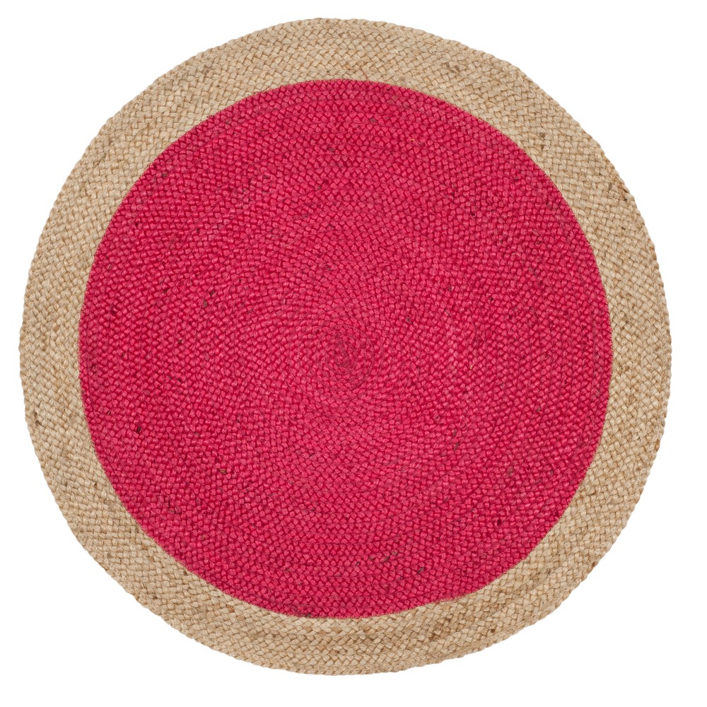 Fuchsia/Natural Solid Woven Round Accent Rug 3' - Safavieh