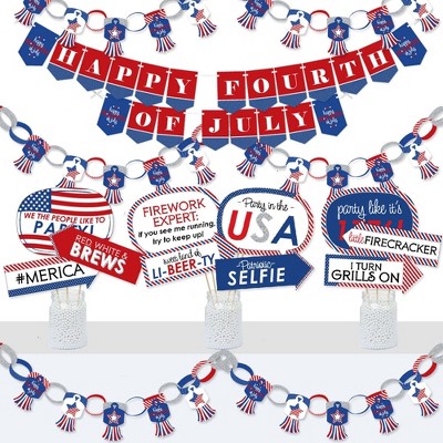 Big Dot of Happiness 4th of July - Banner and Photo Booth Decorations - Independence Day Supplies Kit - Doterrific Bundle