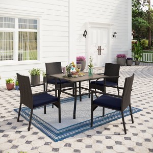 Captiva Designs 5pc Patio Dining Set Steel Frame Table with Umbrella Hole & Rattan Chairs with Removable Cushions - 1 of 4