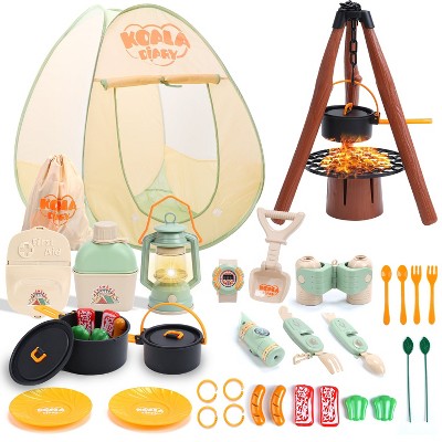 Skirfy Kids Camping Set with Tent, 42Pcs Camping Pretend Play Tent, Toy Campfire, Binoculars, Oil Lantern, Indoor and Outdoor Camping Toy Set,.