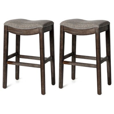 Maven Lane Adrien Upholstered Backless Saddle Kitchen Stool, Set of 2