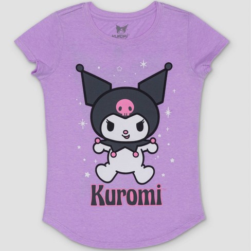 Roblox T-shirt // black kuromi sanrio shirt w/ purple bag straps 💜🖤