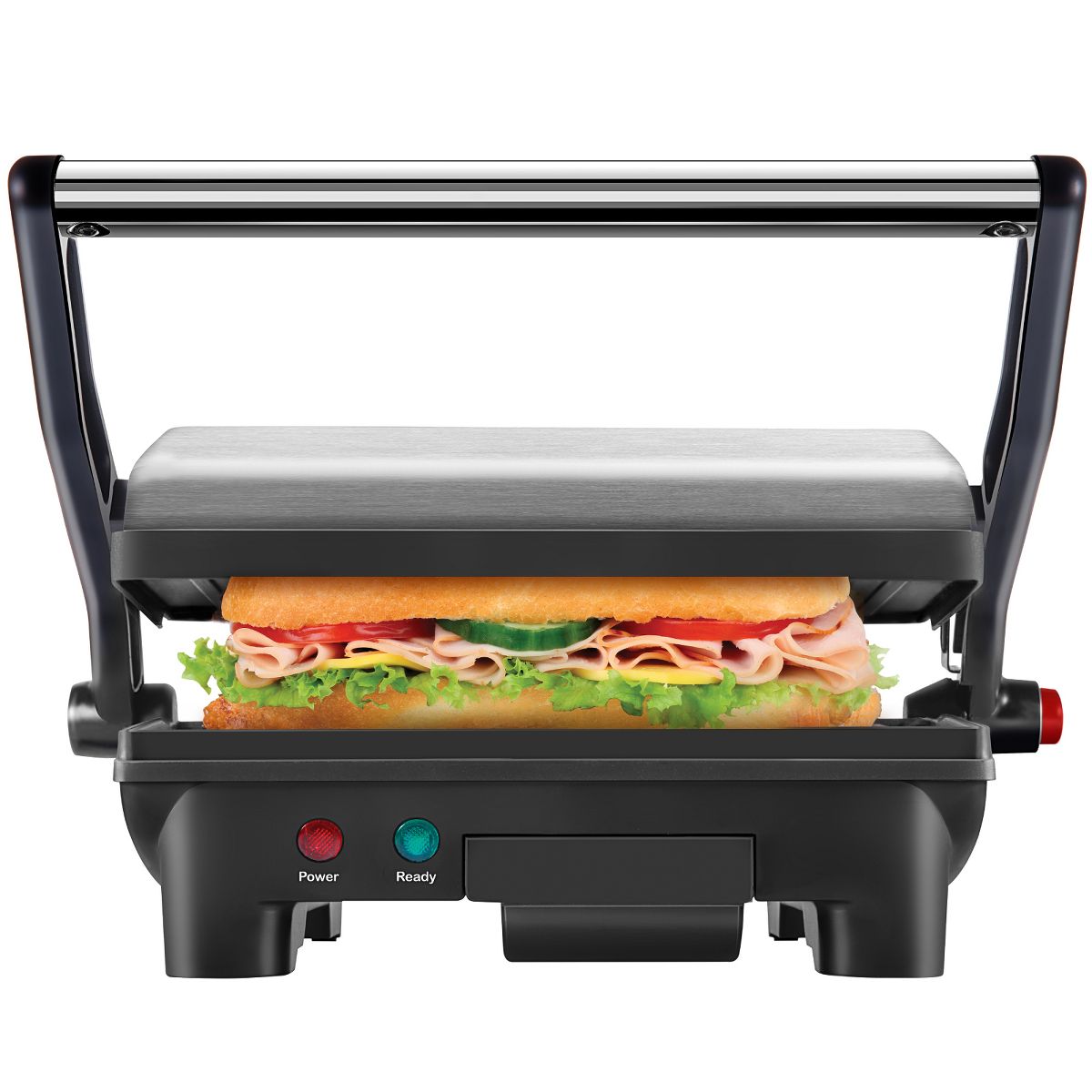 Chefman 3-in-1 Panini Press & Grill, 2-Slice Non-Stick, Opens Flat - Stainless Steel