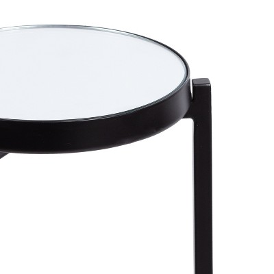 Black Metal and Glass Round Mirrored Drink Table