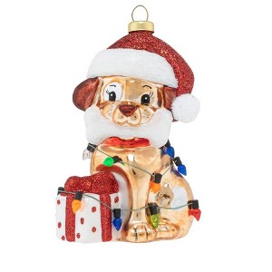 4.5" Puppy Present with Santa Hat Christmas Ornament - 1 of 1