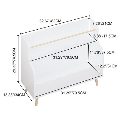 Dimensions and measurements diagram of the white kid’s book organizer