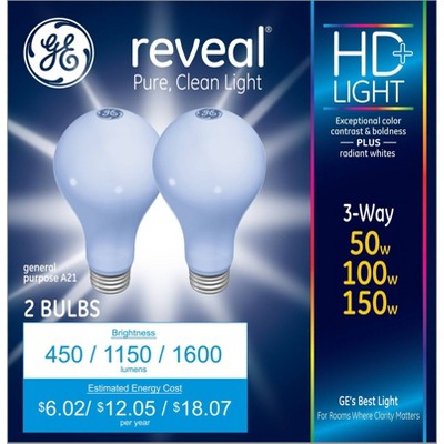 General Electric 2pk Reveal HD+ 3-Way Light Bulbs Medium Base