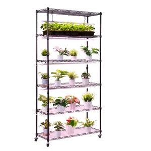 VEVOR Plant Shelf with Grow Light, 6-Tier Indoor Plant Stand,71in Plants Display Rack with Wheels & Timer, 150W 3800K Full Spectrum Grow Lights,Black - 1 of 4