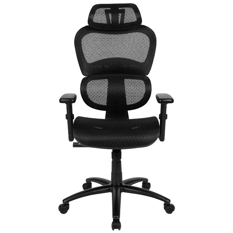 Flash Furniture Ergonomic Mesh Office Chair with 2-to-1 Synchro-Tilt, Adjustable Headrest, Lumbar Support, and Adjustable Pivot Arms, 4 of 15