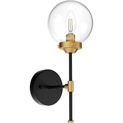 Runesay Black Gold Wall Sconce Indoor Industrial Globe Wall Light Fixture Clear Glass Globe Wall Lamp (Exclude Bulb)