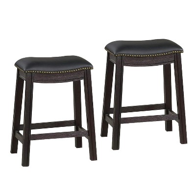 Simple Relax Set of 2 PU Upholstered Counter Stools with Nailhead Trim