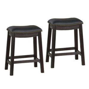 Simple Relax Set of 2 PU Upholstered Counter Stools with Nailhead Trim - 1 of 4