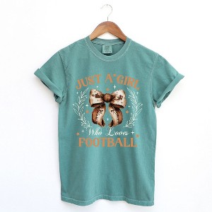 Simply Sage Market Women's Coquette Girl Who Loves Football Short Sleeve Garment Dyed Tee - 1 of 4