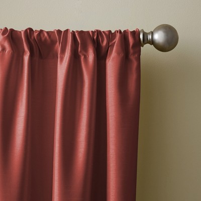 Rouge Faux Silk Room Darkening Curtain Panel with Tieback