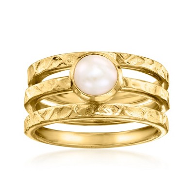 Ross-Simons 6-6.5mm Cultured Pearl and 18kt Gold Over Sterling Jewelry Set: 3 Stackable Rings