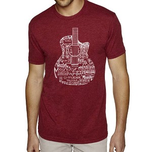 LA Pop Art Men's Premium Blend Word Art T-shirt - Languages Guitar Burgundy 3X Large - 1 of 4