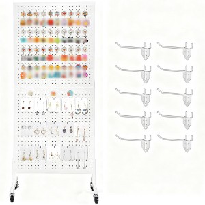 2'X5' Standing Pegboard Display with Wheels, Metal Pegboard Display Stand with 10 Hooks, Peg Board Display Rack with T-Base for Retail Store - 1 of 4