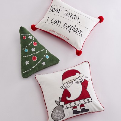 Green Corduroy Christmas Tree Embroidered Decorative Pillow