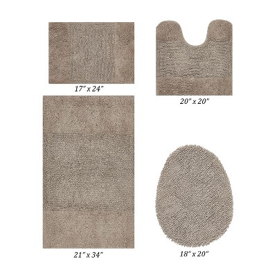 Granada 4 Piece Bath Rug Set 100% Premium Cotton Tufted Non-Slip Backing Bathmats for Bathroom, Super Soft Absorbent, Machine Washable
