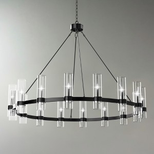 BAOURE 12-Light Black Wagon Wheel Chandelier with Glass Shade, 43.3-Inch Round Farmhouse Pendant Light Fixture for Dining Rooms, Foyers & Entryways - 1 of 4