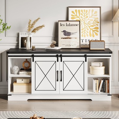Farmhouse TV Stand for 65 Inch TV Entertainment Center with Sliding Barn Doors Storage Cabinet