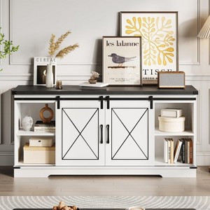 Farmhouse TV Stand for 65 Inch TV Entertainment Center with Sliding Barn Doors Storage Cabinet - 1 of 4