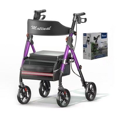 Lycvki Aluminum Foldable Rollator Walkers with Seat for Seniors, 350 lb Capacity, 6-Position Height