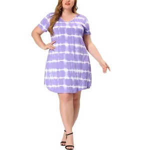 Agnes Orinda Women's Plus Size Tie Dye Trendy V Neck Round Hem Casual T-Shirt Dresses - 1 of 4