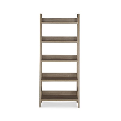 Modern Gray Wood Ladder Bookcase with 5 Spacious Shelves