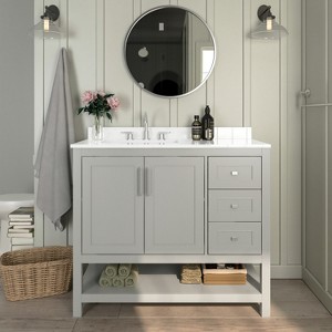 Emma and Oliver Bathroom Vanity, Single Sink Cabinet with 2 Soft Close Doors, Open Shelf and 3 Drawers, Carrara Marble Finish Countertop - 1 of 4