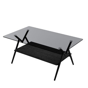 NicBex Modern 38.6" Rectangle Coffee Table with Glass Top, Open Storage Shelf and Iron Frame for Living Room - 1 of 4