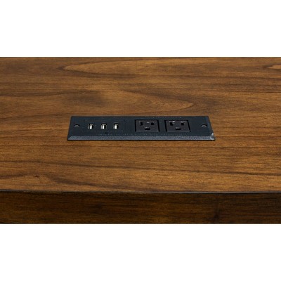 Auburn Industrial-Inspired Wood Desk with Power Outlets and USB
