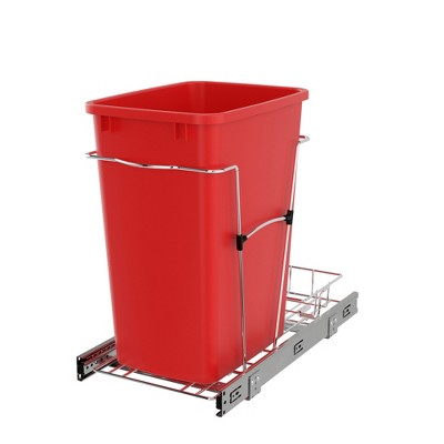 Rev-A-Shelf RV-12KD Series 35-Quart Kitchen Cabinet Pull-Out Waste Container with Rear Storage and Chrome-Plated Wire Bottom Mount