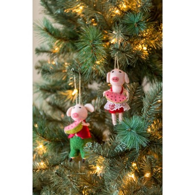 Set of Two Watermelon Pigs Ornament - Multi-Colored - Shiraleah