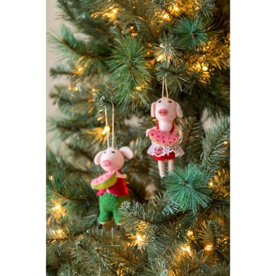 Set of Two Watermelon Pigs Ornament - Multi-Colored - Shiraleah