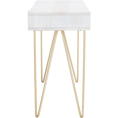White and Brass Wood Writing Desk with Drawer